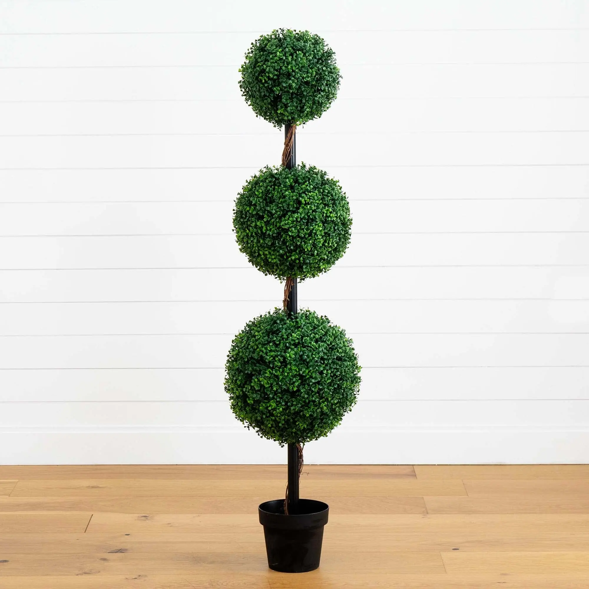 5' Synthetic Artificial Triple Ball Boxwood Topiary Tree - Indoor/Outdoor Decor, Artificial Trees, Garden Ornaments for Home from a Nursery Planter
