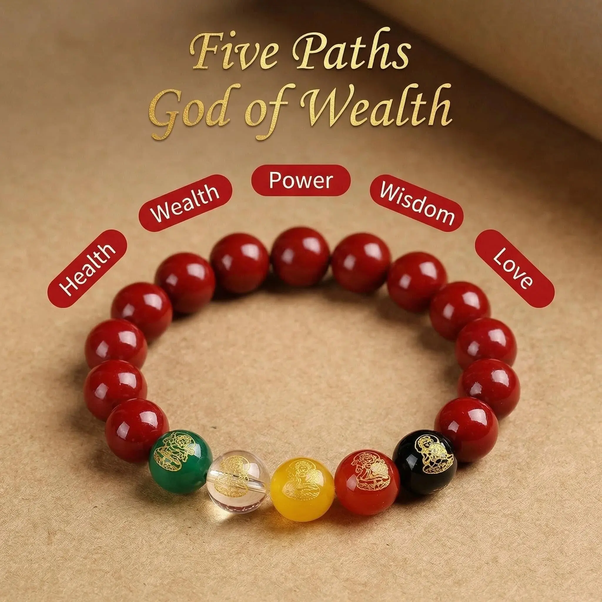 2026 Year of the Horse Chinese Feng Shui Cinnabar 5 Directions Wealth God Bracelet, Purple Gold Sand Zodiac Jewelry with Cubic Zirconia, Unisex Low-Content Money Bracelet, Fashion Costume Jewelry Gift