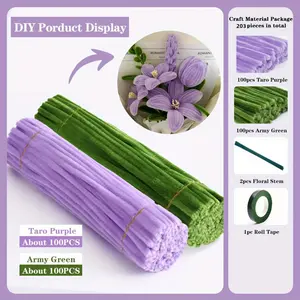 Two types of brightly colored twist sticks, two floral stems and one roll of tape, suitable for DIY home decoration and spring crafts, perfect for making Valentine's Day and Mother's Day bouquets