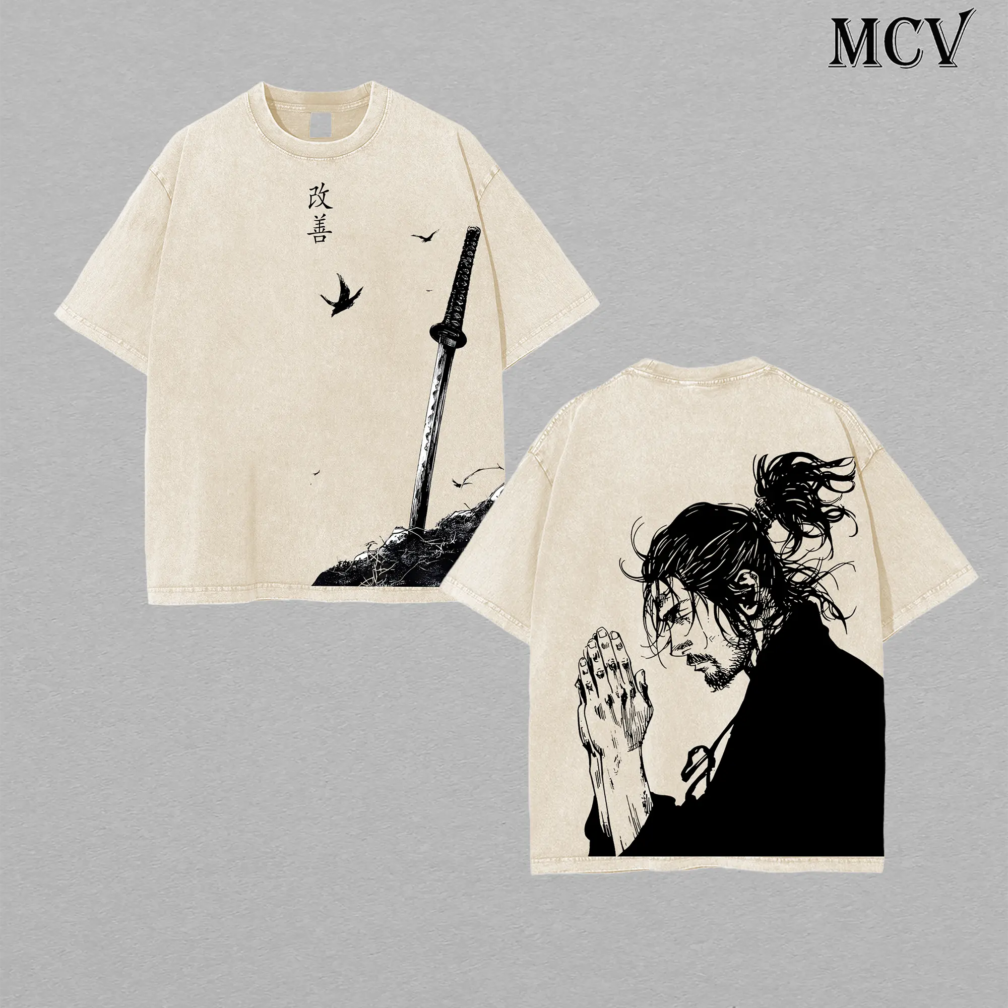 Vagabond Life Tee, Miyamoto Musashi 90s Manga, Men's Short Sleeve T-Shirt Unisex Oversize Anime Manga Washed Heavyweight Cotton T-shirt, Gift For Anime Fan, Anime Lover Classic