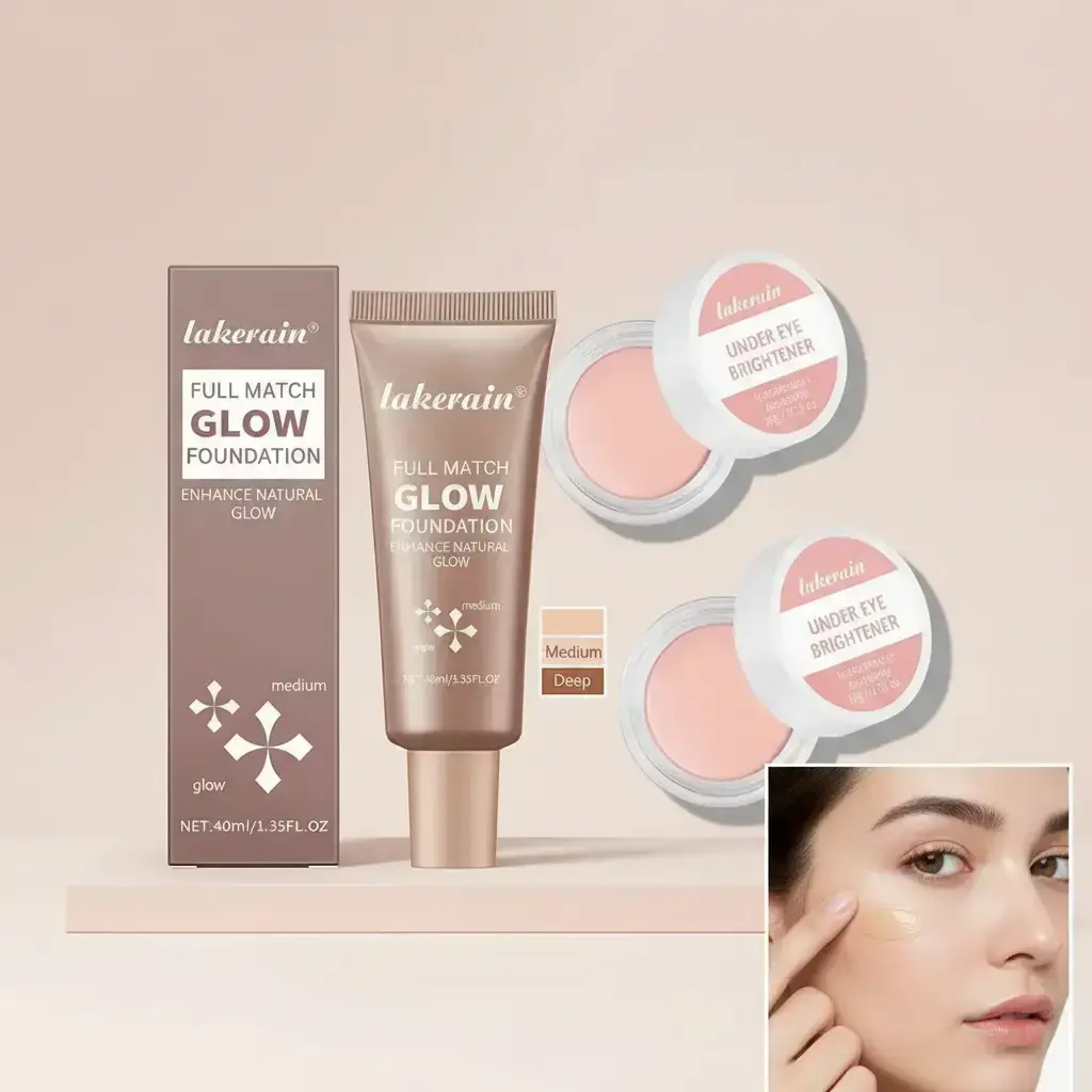 Lakerain Foundation & Under Eye Brightener Bundle, 40ml Cream Foundation in Medium or Deep with 2-Pack Pink Moisturizing Eye Balm, Radiant Finish for All Skin Tones