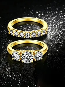 Women's Wedding Ring Set, Classic Design Diamond Accent Stackable Rings, High-End Artificial Jewelry, Casual All-Season Gift, Matching Rings