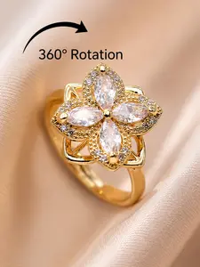 Champagne Elegance · Vintage Marquise Clover Spinning Ring