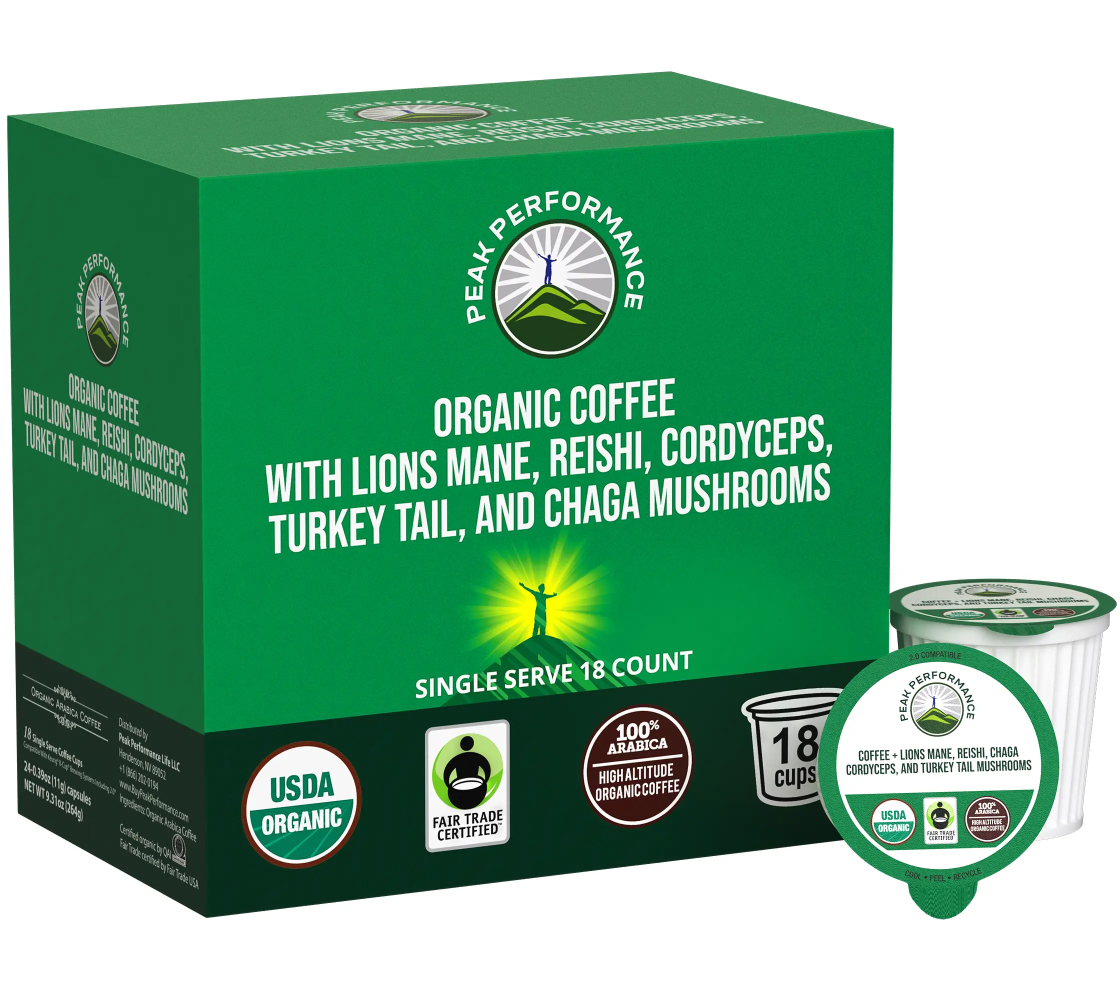 Organic Mushroom Coffee Pods with Lion's Mane, Reishi, Cordyceps, Turkey Tail, and Chaga Mushrooms. 18 Pack! Medium Roast Ground Coffee Organic Mushroom Coffee Pods with Lion's Mane, Reishi, Cordyceps, Turkey Tail, and Chaga Mushrooms. 18 Pack! Medium Roast Ground Coffee