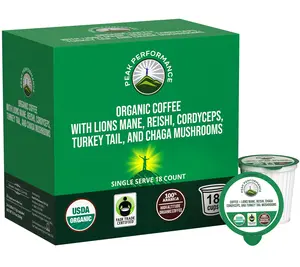 Organic Mushroom Coffee Pods with Lion's Mane, Reishi, Cordyceps, Turkey Tail, and Chaga Mushrooms. High Altitude, Low Acid, Smooth Tasting, Fair Trade, Instant Nootropic Coffee (Medium Roast Ground)