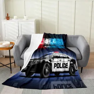 Police Car Blanket for Kids Child ,Policeman Vehicle Throw Blanket 40x50,Red Blue Cop Lights Fleece Blanket Sofa Bed Couch Decor,Geometric Cartoon Car Flannel Blanket
