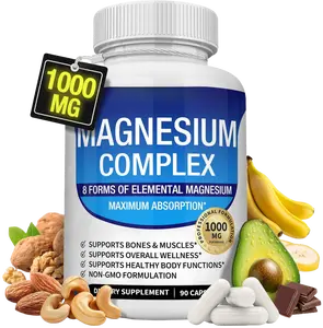 Magnesium Complex Supplement 8 Elemental 1000mg - Magnesium Glycinate, Citrate, Malate, Taurate, Chelated for Easy Absorption for Bones, Muscle, Recovery, Energy, Vegan Non-GMO 90 Capsules
