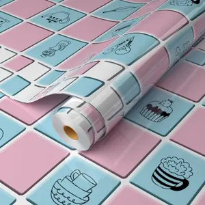 Contemporary Blue and Pink Plaid Peel and Stick Wallpaper Self Adhesive Waterproof Removable Checkerboard Contact Paper for Girls Room Kitchen Cabinets Countertops Furniture Decor Vinyl Wrap