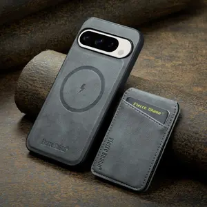 Detachable 2-in-1 phone case with magnetic card holder and stand, compatible with Google Pixel 10 Pro XL, Pixel 9 Pro, Pixel 8A and Pixel 7. The card pouch can store cards and cash, prevents card skimming and offers drop-proof protection.