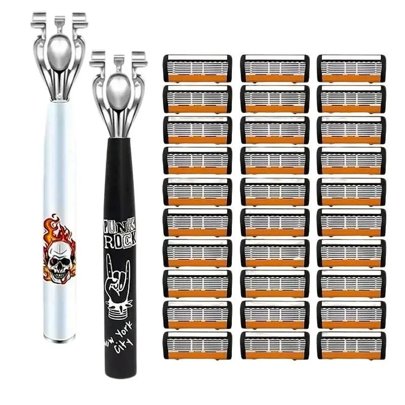 Men's Manual Razor Set with 2 Handles and 30/60/72 Replacement Blades, Precision Stainless Steel, Suitable for All Skin Types, Father's Day Gift
