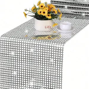 1pc Silver Color Sequins Bachelor Party Supplies, Retro 70s & 80s Theme Birthday Decorations, Disco Table Runner, Wedding Tablecloth