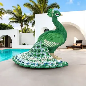 4420pcs Peacock Animal 3D Puzzle Building Block Creative Decoration, Birthday Halloween Valentine Christmas Holiday Gift DIY Craft Decor