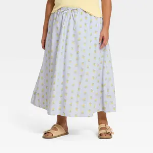 Women's Midi A-Line Skirt - Universal Thread Light Blue Floral 4X