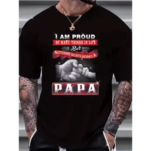 Monawear [Papa Graphic Tee] Men's Casual Graphic T-Shirt - Black, Comfortable Fit |   "I Am Proud of Many Things in Life, But Nothing Beats Being a Papa" Playful Text Design, Papa Gifts, Everyday Tee with Fist Design