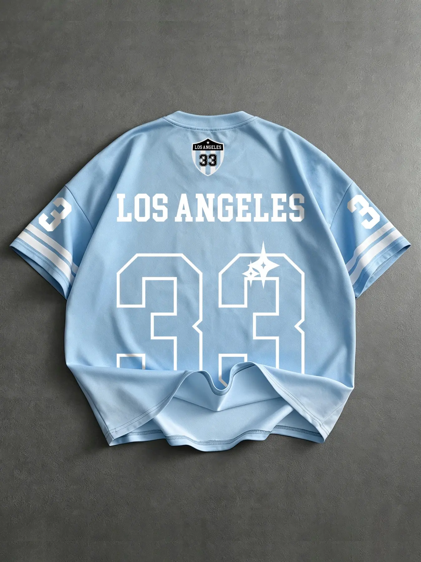 Men's short-sleeved jersey, loose fit, V-neck design, classic blue and white color scheme, jersey style with the number 33 graphic, breathable mesh fabric, suitable for everyday wear or sports occasions, Casual Sports Jersey, Breathable Athletic Top
