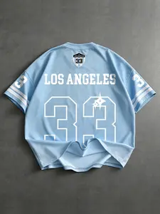Men's short-sleeved jersey, loose fit, V-neck design, classic blue and white color scheme, jersey style with the number 33 graphic, breathable mesh fabric, suitable for everyday wear or sports occasions, Casual Sports Jersey