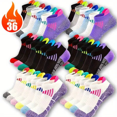 Women's Anti-Chafing Athleisure Low-Cut Ankle Socks - Slim No-Bulge Fit, Breathable, Comfortable, Non-Slip, Moisture-Absorbing, All-Seasons, Stays Put on Runs, 1-Size, Multiple Packs (6/12/18/32 Pairs, Assorted Colored, 18pairs Mix) for Running, Leisure
