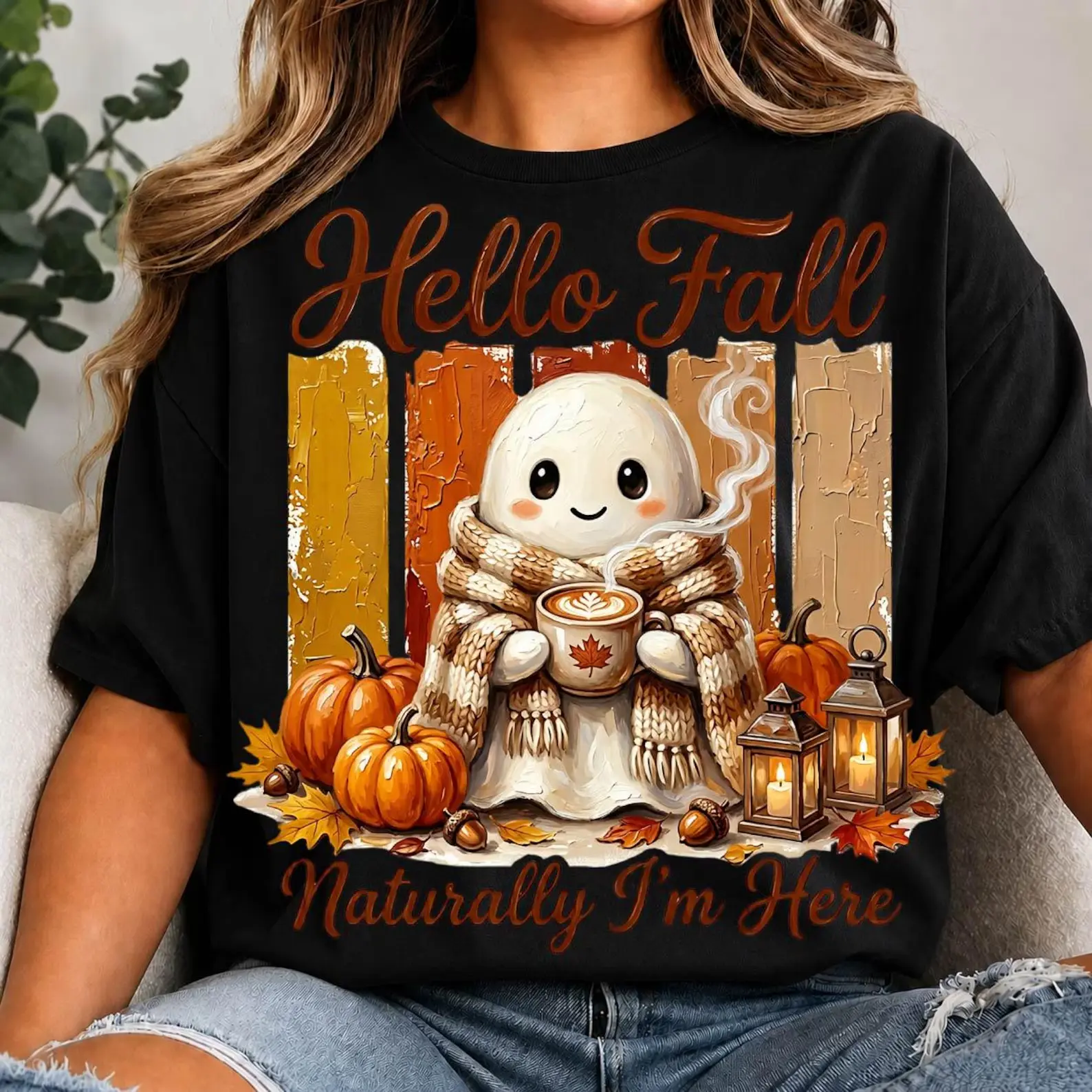 Hello Fall Naturally I'm Here, Cute Ghost Fall Shirt, Cozy Autumn Ghost Tee, Pumpkin Spice Shirt, Halloween Shirt, Fall Gift for Women