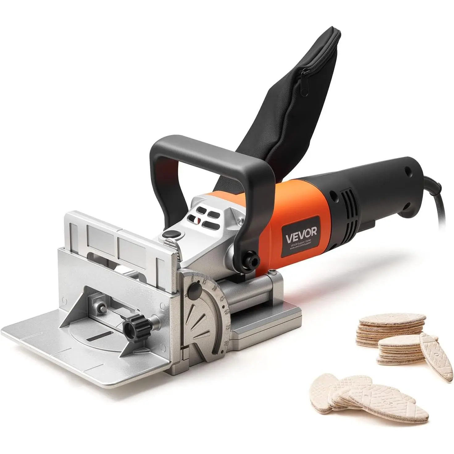 VEVOR Biscuit Plate Joiner Tool Kit, 5.9A 760W 11600 RPM Motor, 45-Degree Locating Notch, Carbide Tip Blade, Wood Biscuits, Dust Bag, Adjustable Angle & Depth, 6 Depth Adjustments, for DIY Pros, Cabinet Assembly, Saving Cleanup Time