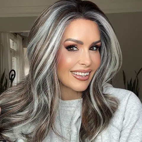 IMstyle Veyla Calico Smoky Ashy Blue Brown & Copper Platinum Blonde Highlight with Rooting Ombre Color 13*4 Glueless Lace Front Wig Free Parting Natural Wavy Syntehtic Wig