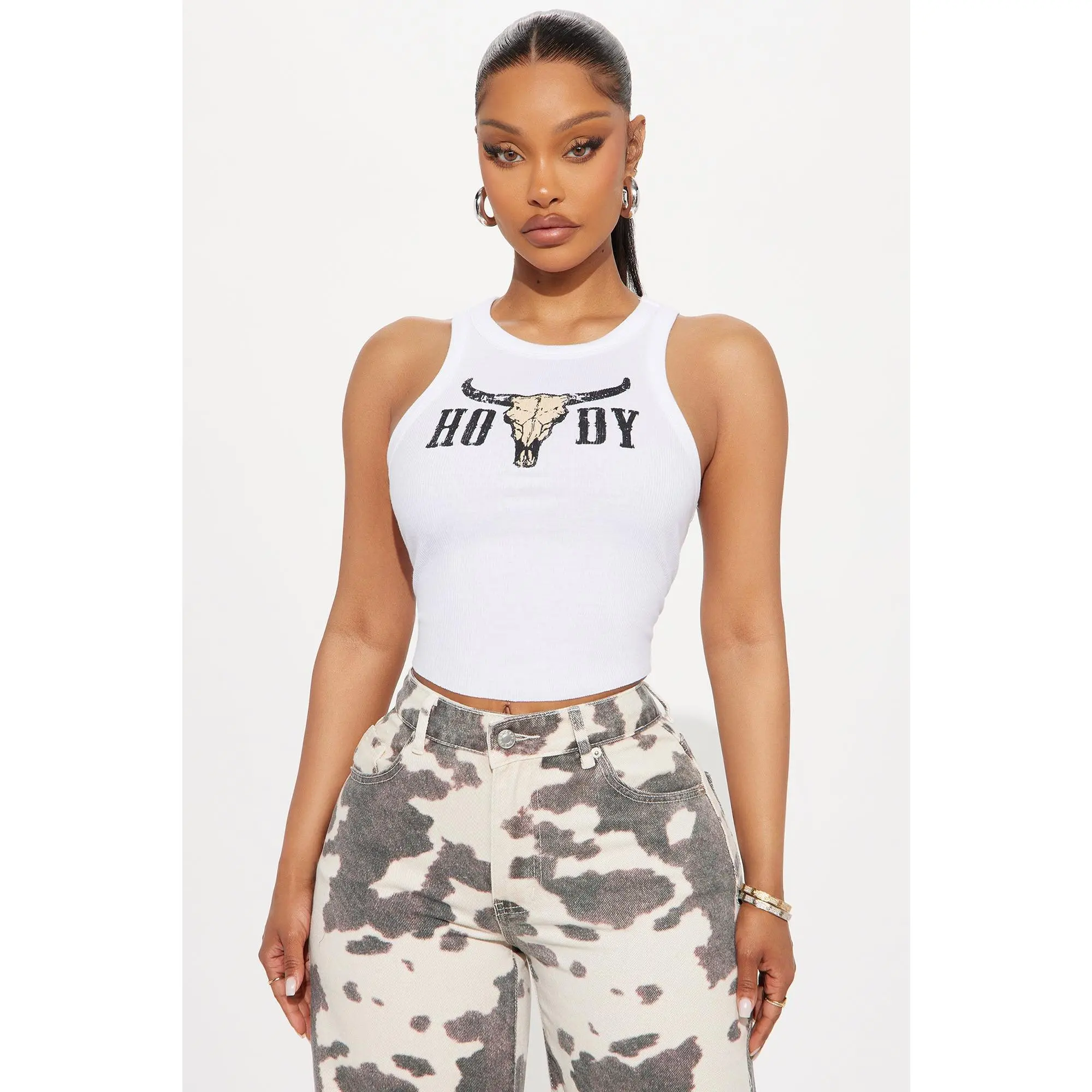 Howdy Ribbed Tank - White
