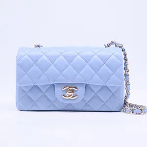 Pre-owned CHANEL Leather Shoulder Bags Lambskin Quilted Mini Rectangular Flap Light Blue B20775
