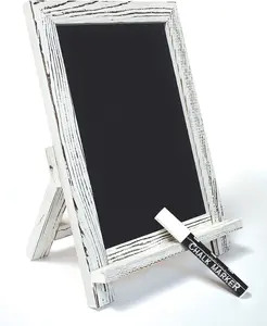 Framed Tabletop Chalkboard Sign, 9.5" x 14", Rustic  Frame, Small  Chalkboard with Built-in Ledge and Folding Stand, One White Chalk Marker Included,(Whitewash)