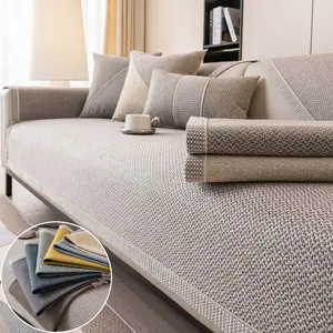 Breathable Woven Sofa Cover, Soft Sofa Protector, Non-Slip Couch Covers for 1/2/3/4 Seater, Durable Textured Sofa Pad, Pet-Friendly Washable Linen-Look Sofa Throw, Modern Grey Couch Mat, Anti-Scratch for Living Room Home Decor