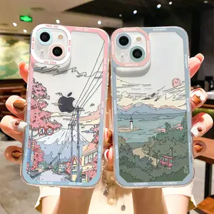 Anime Scenery Sunset Phone Case For iPhone 14 13 12 11 15 Pro Max XS X XR SE 2020 7 8 Plus Clear Landscape Cover Iphone11 Capa