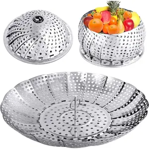 Veggie Vegetable Steamer Basket, Folding Steaming Basket, Metal Collapsible Stainless Steel Steamer Basket Insert, for Cooking , Expandable Fit Various Size Pot(5.3" to 8.6")