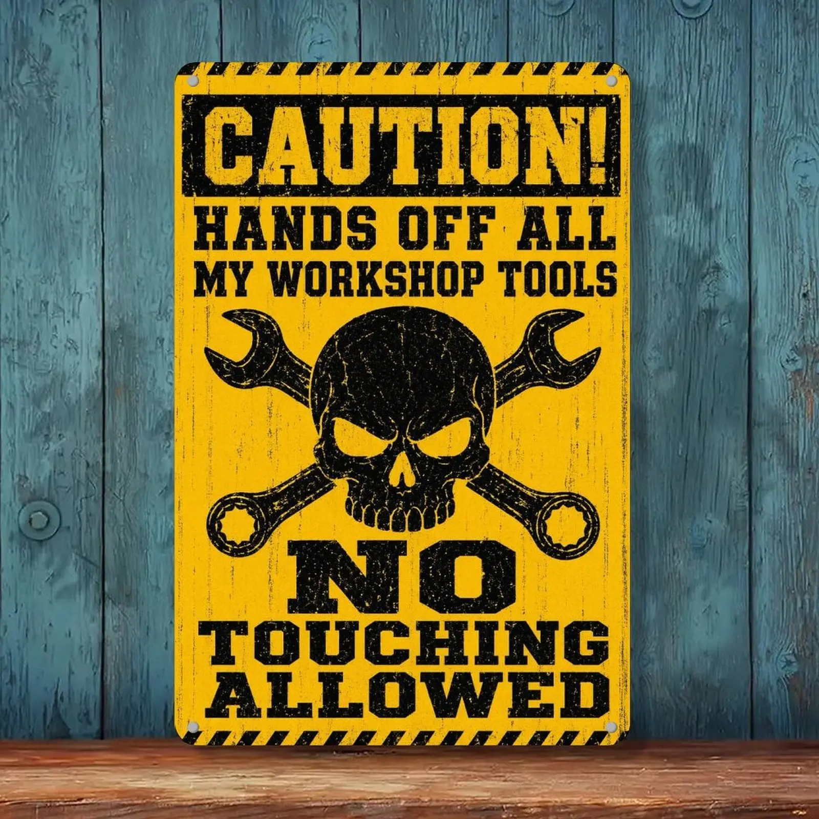 8x12in Retro Iron Metal Caution Sign, High-Def Print "Hands Off All My Workshop Tools" Skull Wrench Warning, Distressed Garage Mechanic Man Cave Decor, Workshop Safety Wall Art, Gift Idea