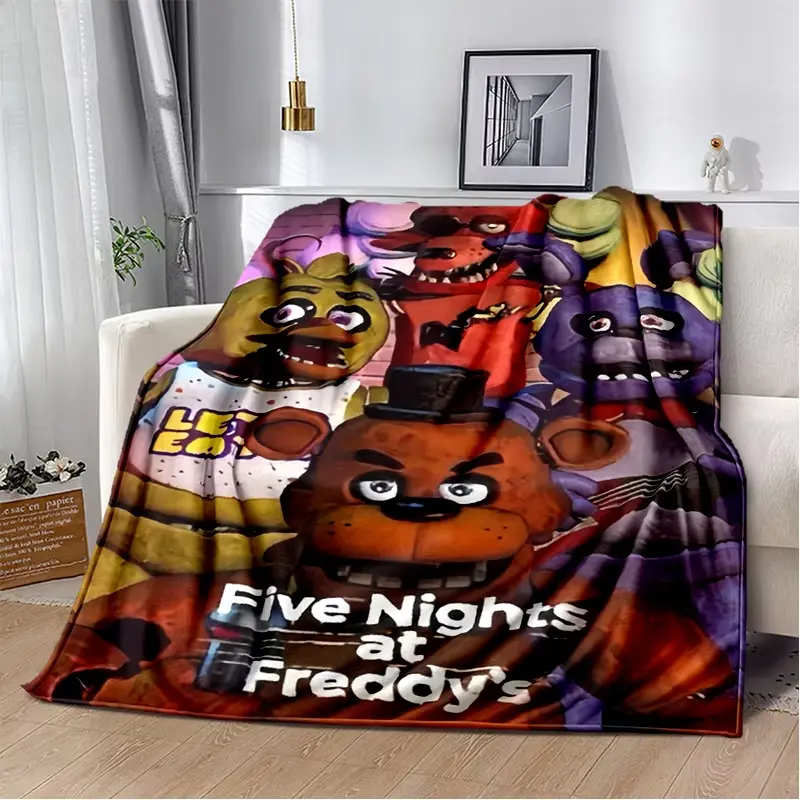 FNAF Horror Games Cotton Blend Flannel Fleece Blanket - Soft, Warm Throw for Bedroom Living Room Decor, Bold Colors Color-Fillable Heirloom Textile, Travel Gift