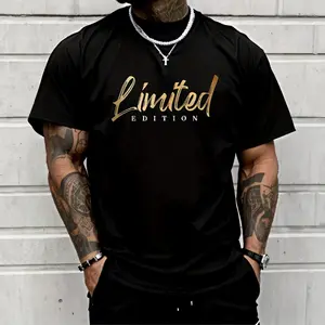 Men's Limited Edition Printed T-Shirt, Black With Gold Lettering, Lightweight Breathable Blend Fabric, Regular Fit, Suitable For Both Casual And Formal Wear, Machine Washable, Essential Basic Piece, Available In Larger Sizes
