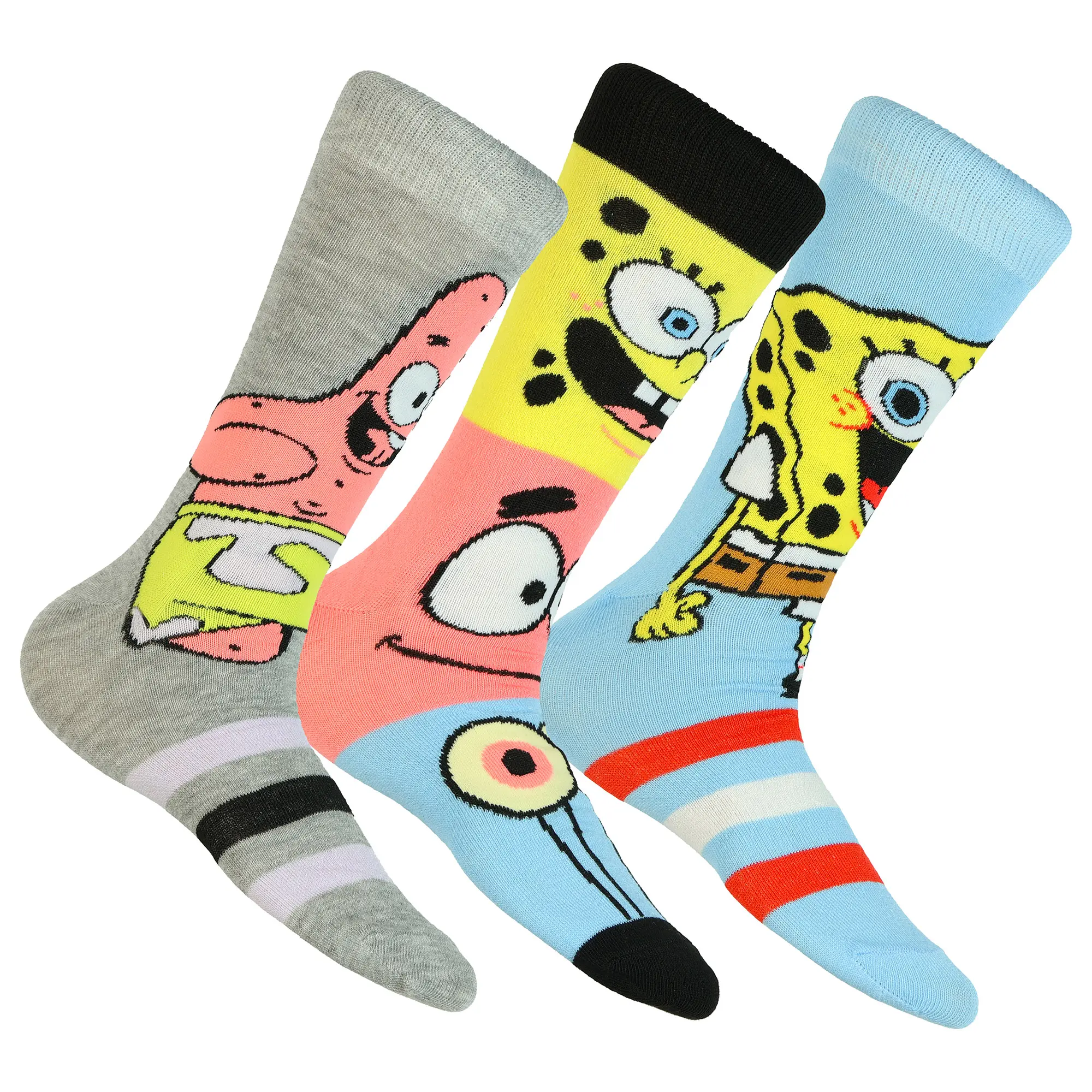 Men's Nickelodeon SpongeBob SquarePants Graphic Crew Socks, 3-Pair Menswear Set, Mid-Calf, Polyester-Spandex Blend, Matching Character Designs, OSFM