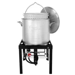 Creole Feast 100QT Seafood Boiling Kit with Strainer, Outdoor Aluminum Propane Gas Boiler with 10 PSI Regulator Cooking