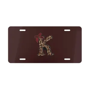 Leopard Monogram K License Plate, 12" x 6" Aluminum Vanity Tag for US Vehicles, Personalized Initial Gift, Floral Bow Cheetah Decor Plate