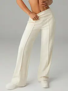 Trendy Women's High Waist Slim Fit Straight Leg Pants, Ankle Length with Pockets, Casual Athletic Wear for Workout Gym Commute
