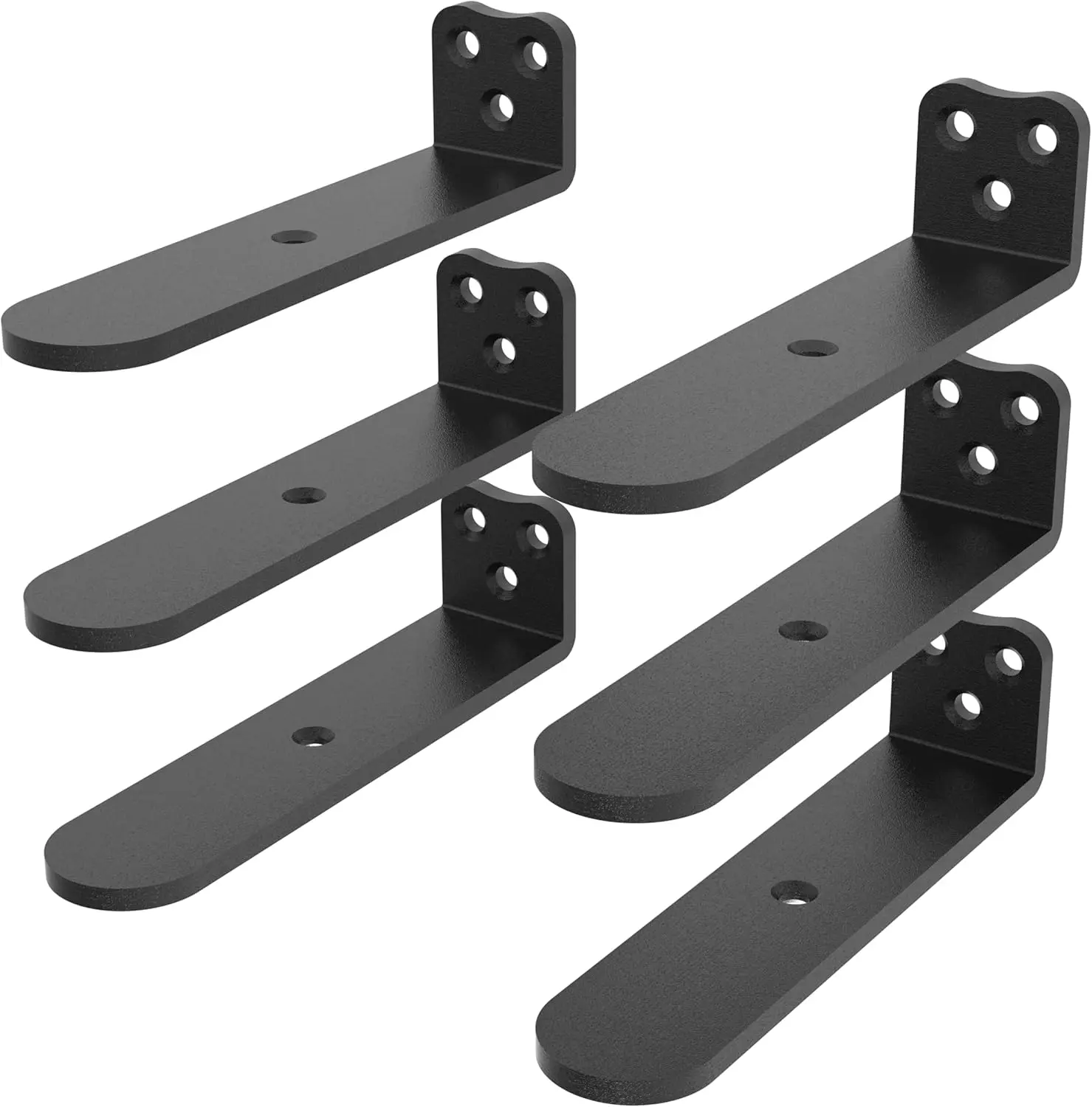 Black Heavy Duty Hidden Floating Shelf Brackets (6-Pack, 4 in, 1/5 Thick Plate) - L Brackets for Kitchen Shelves, Study Room Decor, Holds Over 160lb for DIY Home Supplies Projects
