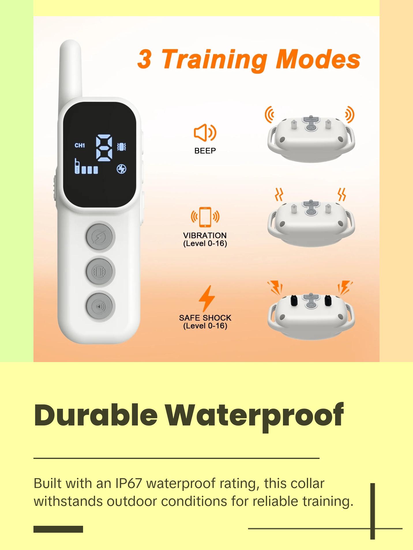 Dog Shock Collar, Dog Training Collar with Remote, Shock Collar for Dogs with Beep, Vibration, Safe Shock, Rechargeable Waterproof Dog Collar for Small Medium Large Dogs