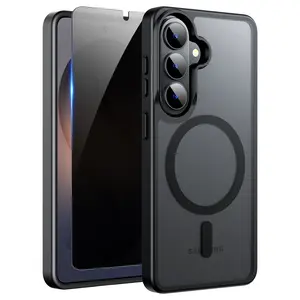 Magnetic for Samsung Galaxy S26 Case Matte, with Privacy Tempered Screen Protector, S26 Phone Case Compatible with MagSafe Frosted Translucent Shockproof Anti-Scratch Slim Fit Case Military Grade Protection (Black)