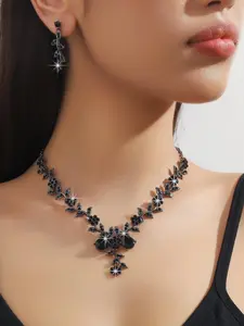 Rhinestone Decorated Necklace & Dangle Earrings, Fashion Jewelry for Party, Daily Clothing Decor, Trendy All-match & Exquisite Jewelry for Birthday Gift