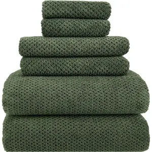 YTYC 29x59 Inch Bath Towels Set of 6 Large, Super Soft Absorbent Lint Free Microfiber Shower Towels for Bathroom 80% Polyester (Olive Green, 6 Piece)