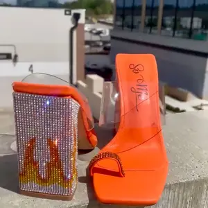 Orange Block Diamanté Heels