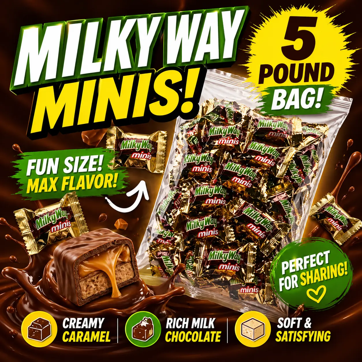 Milky Way Miniatures Chocolate Candy 5 lb Bulk Bag  Individually Wrapped Mini Chocolate Bars | Bulk Party, Halloween & Office Treats
