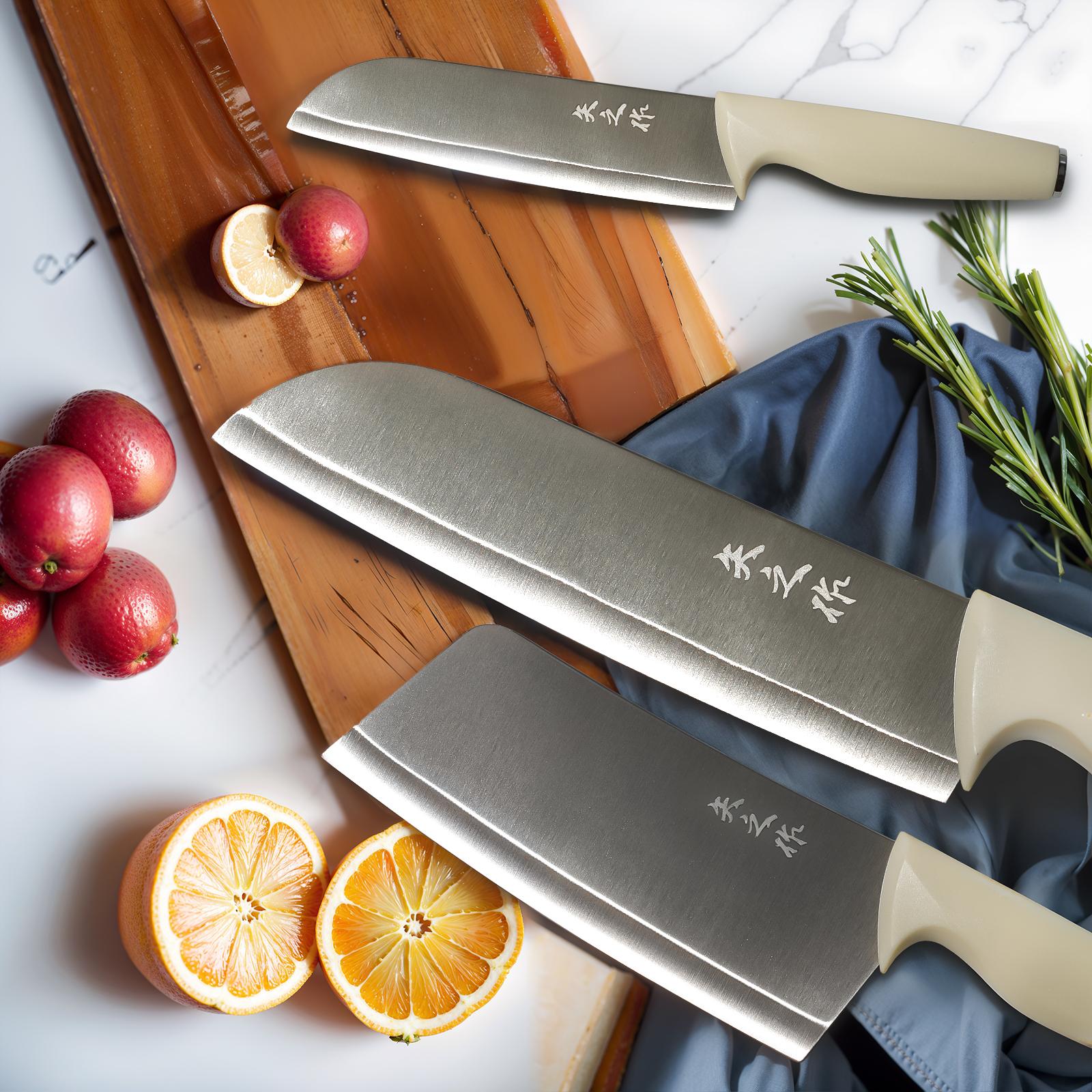 【Christmas 50% Of f】6pcs white kitchen knife set with knife holder, stainless steel chef's knife, cleaver, dishwasher safe