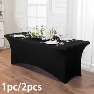 Set of 2 Rectangular Stretch Polyester Tablecloths – Crease-resistant, machine-washable stretch tablecloths with hemmed edges, ideal for wedding receptions, banquets and parties