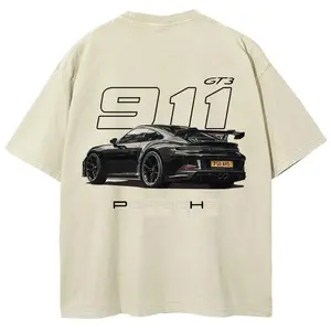 911 GT3 Racing Tshirt Unisex Fit Washed Cotton T-Shirt Oversize Menswear Tops  Streetwear Round Neck Tshirt