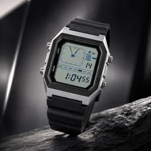 Minimalist Square Dial Men's Wristwatch, Fashion Analog Digital Electronic Watch, Versatile Multifunctional Timepiece with Alarm Feature, Trendy Casual Everyday Wear Accessories for Men, Perfect Boyfriend Gift Stylish Wrist Watch