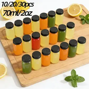 10/20/30pcs, 2oz 70ml Glass Ginger Shot Bottles with Lids, Airtight Lid Canister, Airtight Leakproof Small Clear Glass Containers, Reusable Jars for Wellness Shots, Juices, Turmeric Shots, Travel & Storag, Versatile Usage