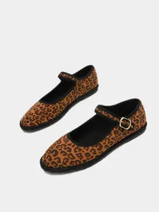 Vintage Leopard Print Mary Jane Shoes, Round Toe Flat Heels, Casual All-Season Footwear, Comfortable Rubber Sole, Perfect for Daily Wear